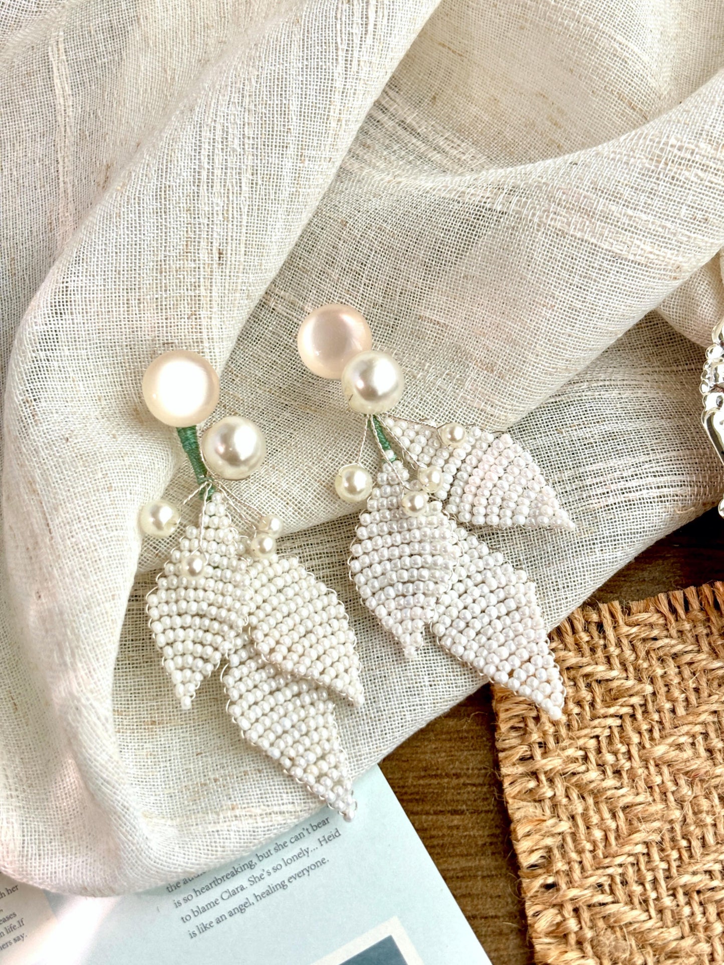 Frostleaf Whisper Pearl Earrings