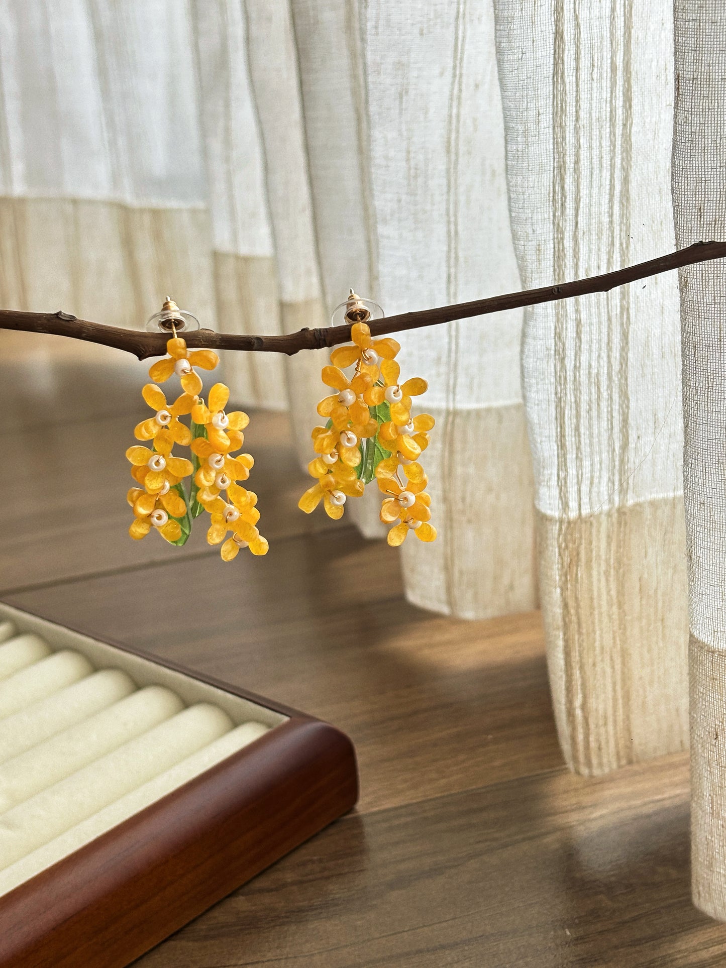Golden Osmanthus Beaded Earrings