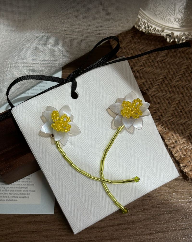Golden - stamen and Jade - petal Earrings