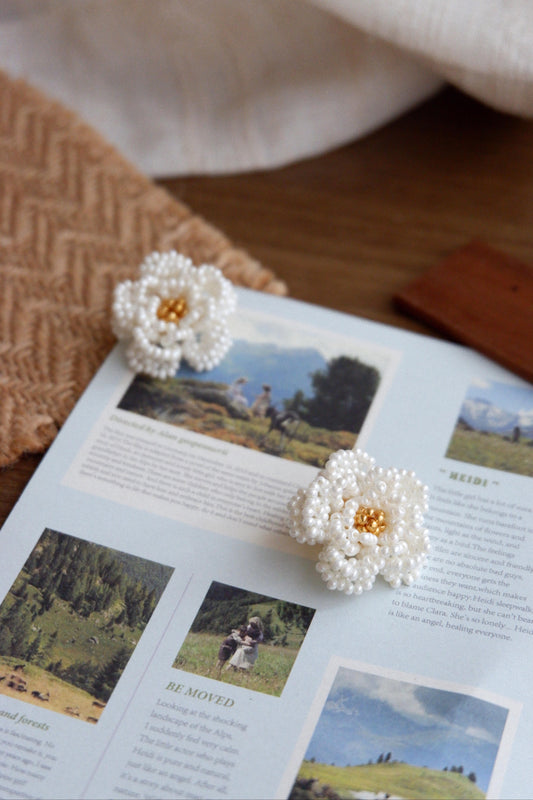 Pearl - clustered Flower Clip-on Earrings