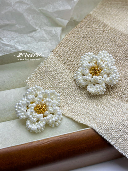 Pearl - clustered Flower Clip-on Earrings
