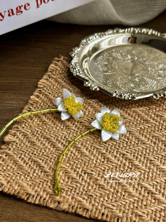 Golden - stamen and Jade - petal Earrings